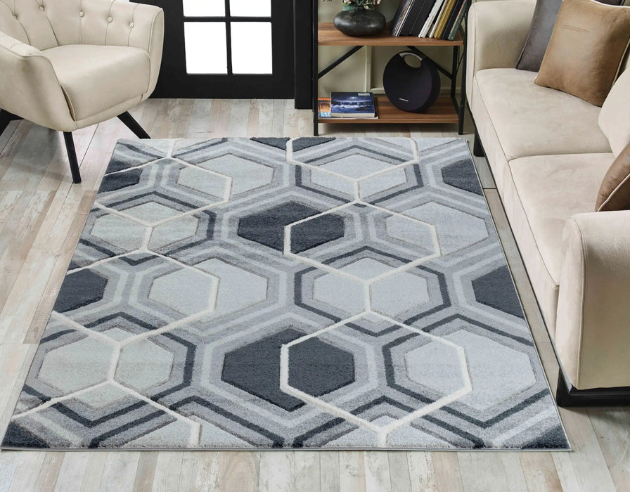 Serdim Rugs valencia 750 black Grey, Black Living Room Geometric Rug.