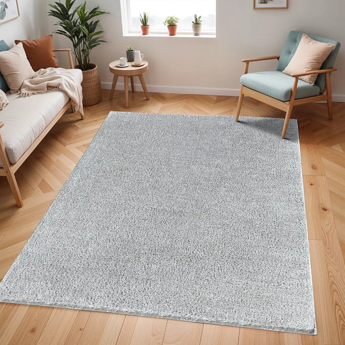CLAIRE Shaggy Solid Color Plush Pile Grey Rug Grey