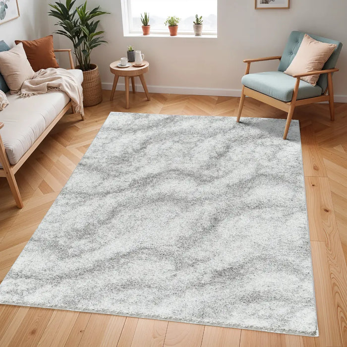 MARINA Shaggy Solid Color Plush Pile Grey Rug Grey