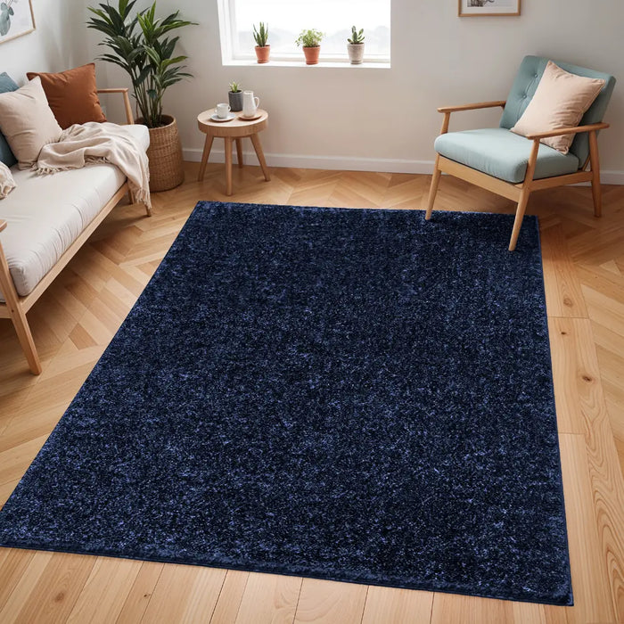 CLAIRE Shaggy Solid Color Plush Pile Cobalt Rug Blue