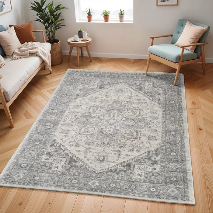 FARAH Vintage Traditional Oriental Boho Grey/White Rug