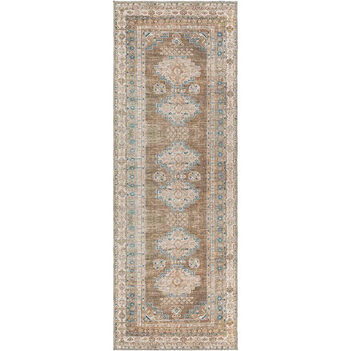 ATHENA Machine Washable Traditionnal Boho Brown Rug