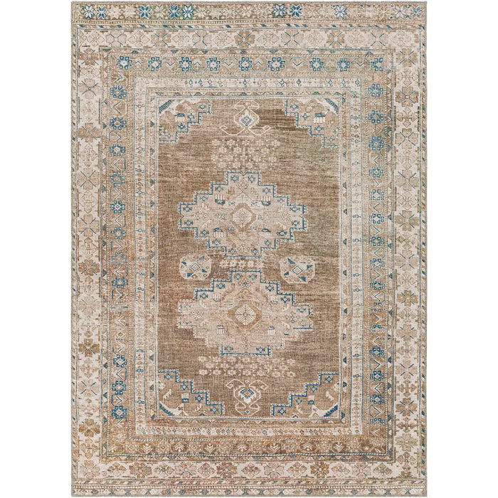 ATHENA Machine Washable Traditionnal Boho Brown Rug