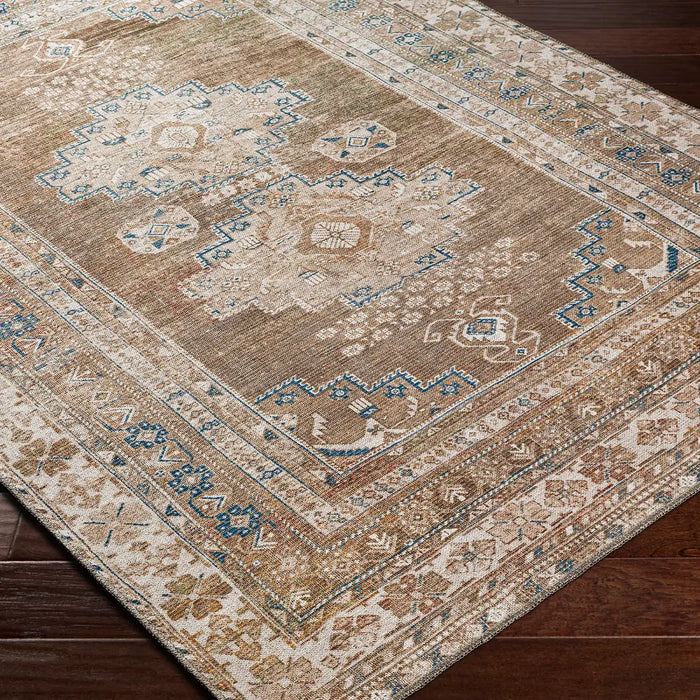 ATHENA Machine Washable Traditionnal Boho Brown Rug