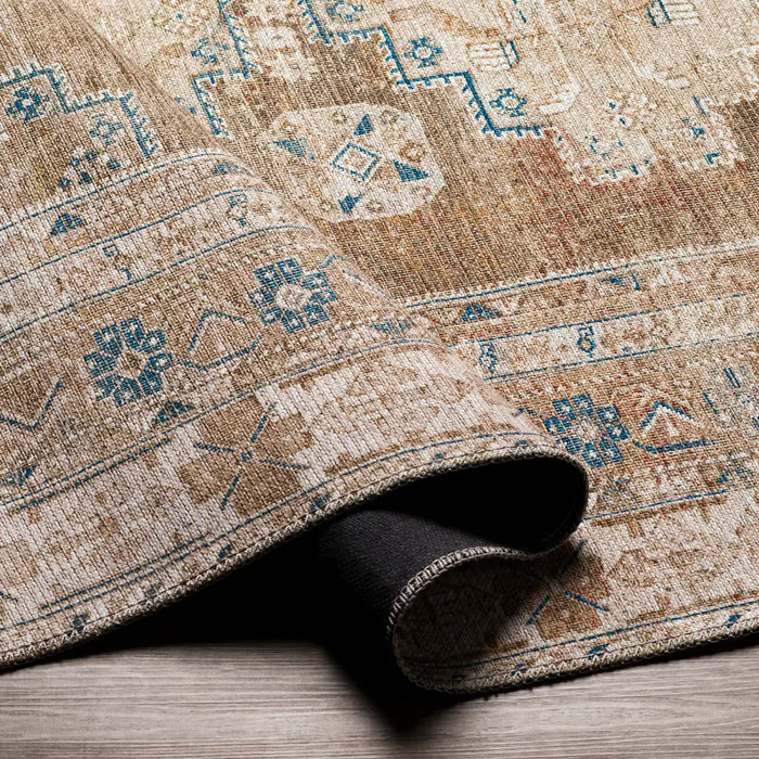 ATHENA Machine Washable Traditionnal Boho Brown Rug