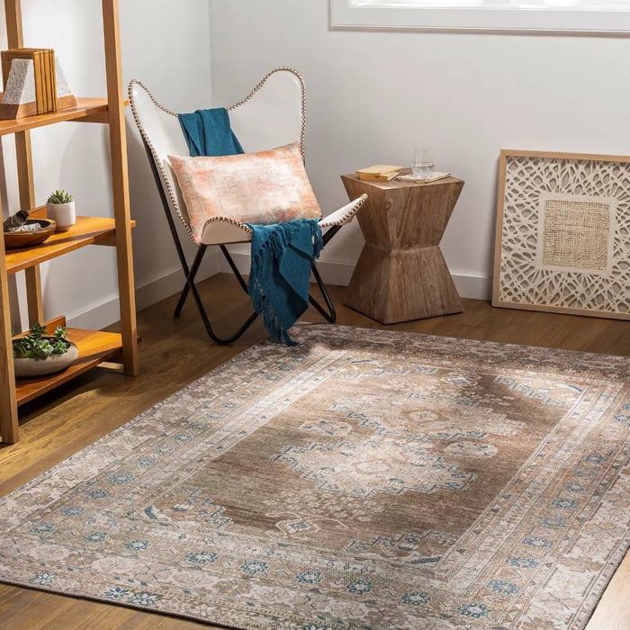 ATHENA Machine Washable Traditionnal Boho Brown Rug