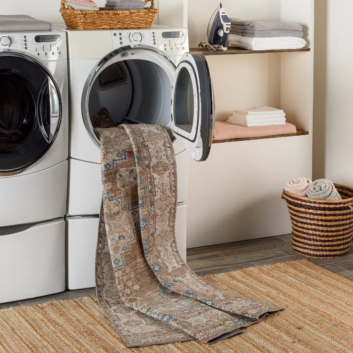 ATHENA Machine Washable Traditionnal Boho Brown Rug