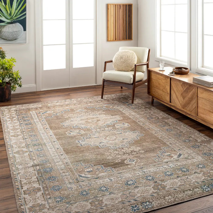 ATHENA Machine Washable Traditionnal Boho Brown Rug