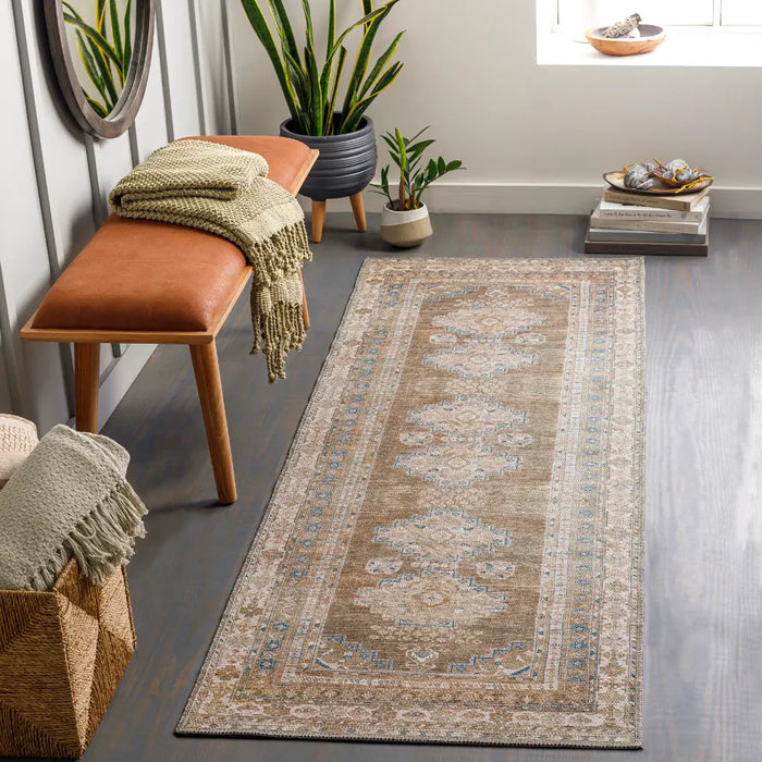 ATHENA Machine Washable Traditionnal Boho Brown Rug