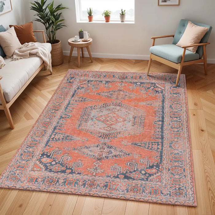 BLAIRE Machine Washable Traditionnal Boho Burnt Orange Rug