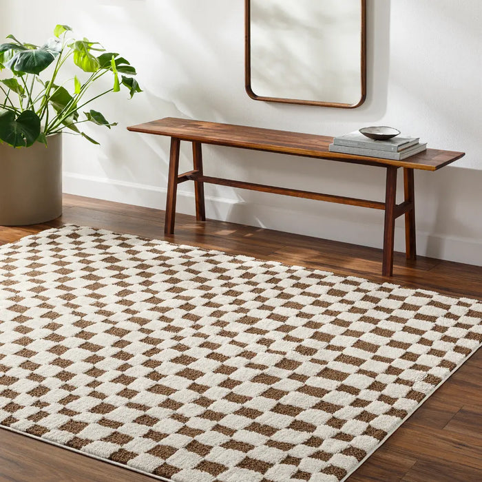 IRINA Scandi Modern High Pile Ivory/Brown Checkered Rug