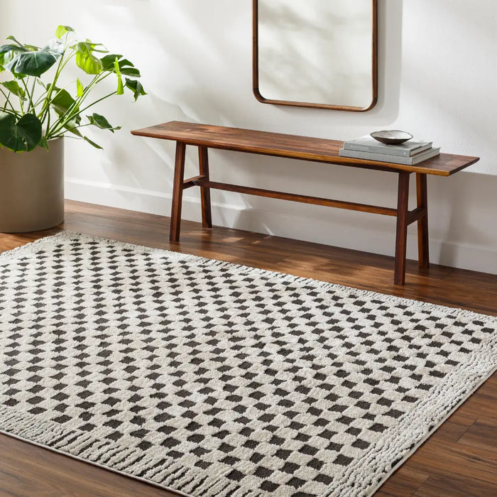 EKTA Scandi Modern High Pile Ivory/Black Checkered Rug