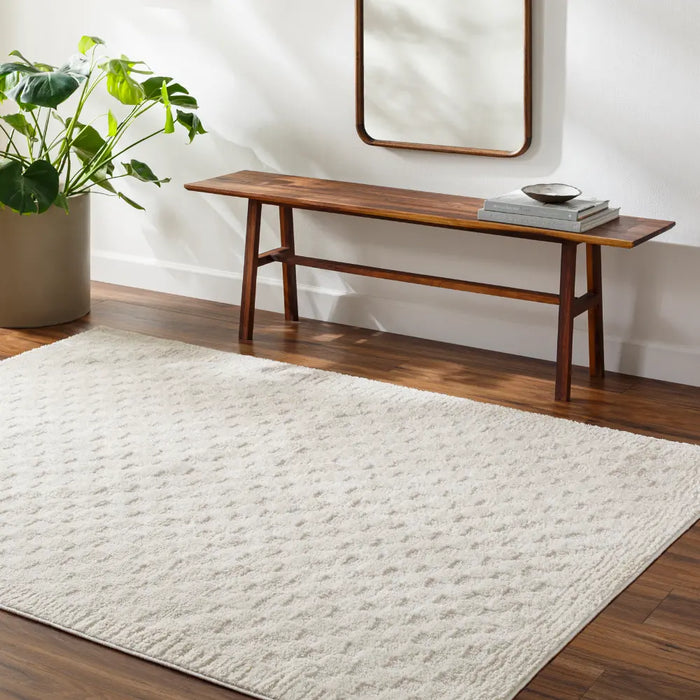 EKTA Scandi Modern High Pile Ivory/Off-White Checkered Rug