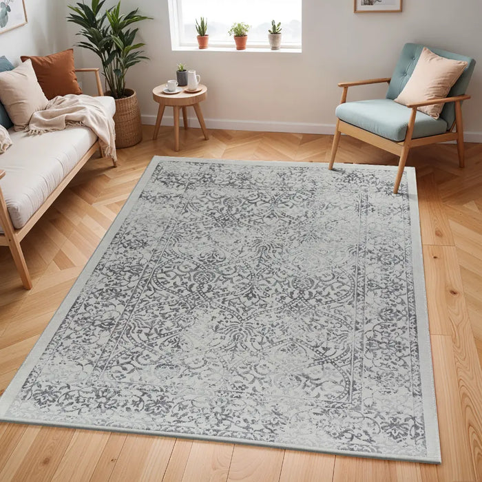 HAZEL Vintage Traditional Oriental Boho Grey/Ivory Rug