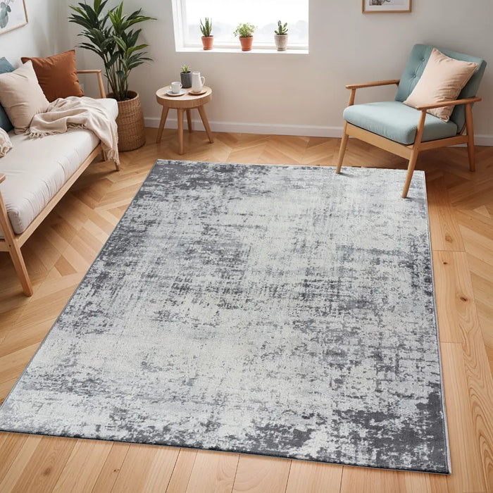 MILENA Abstract Modern Marble Grey/White Rug