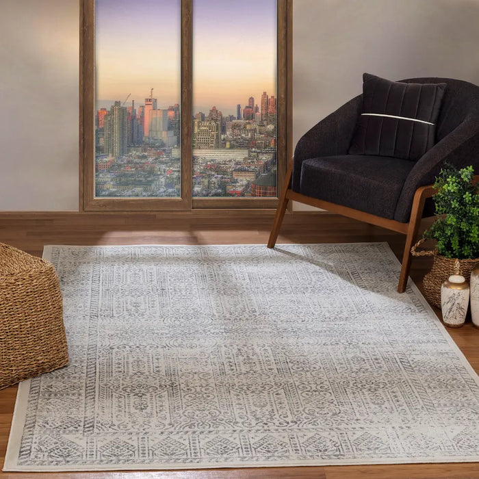 DANIA Vintage Traditional Oriental Boho Grey/Ivory Rug