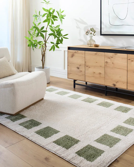 AMINE Machine Washable Modern Shaggy Grass Green Rug