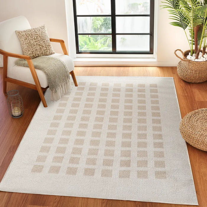 LAURINE Machine Washable Modern Shaggy Beige Rug