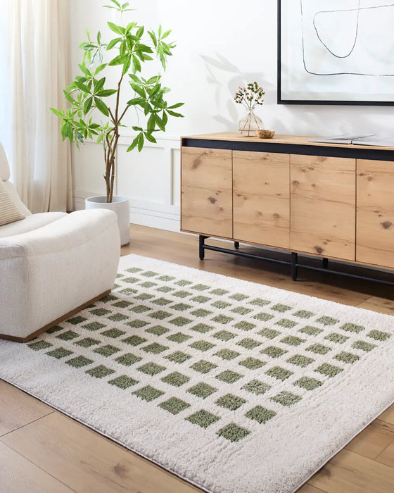 LAURINE Machine Washable Modern Shaggy Grass Green Rug