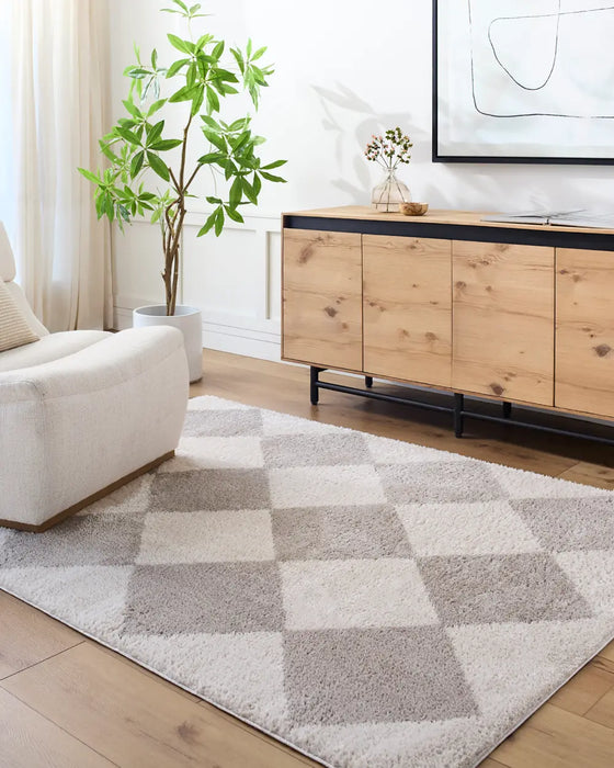 DELINE Machine Washable Modern Shaggy Medium Grey Rug