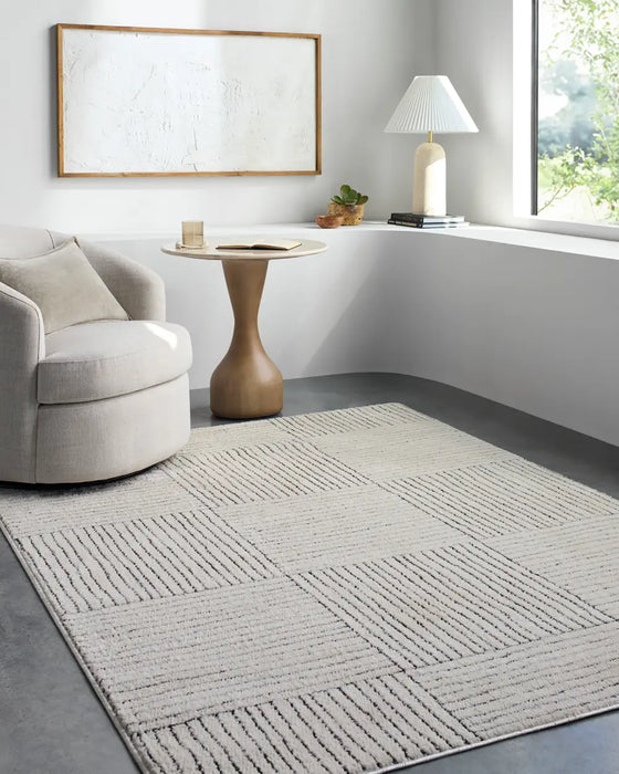 LORAINE Galey Alix x Livabliss Modern Scandi High Pile Ivory/Black Rug