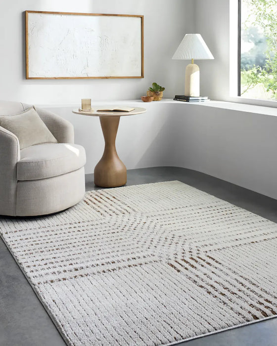 CHARLAINE Galey Alix x Livabliss Modern Scandi High Pile Ivory/Dark Brown Rug