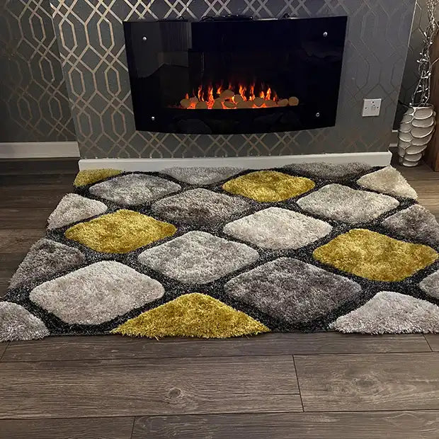 Think Rugs noble house pebbles 5858 grey yellow Grey, Yellow Living Room Shaggy Rug.