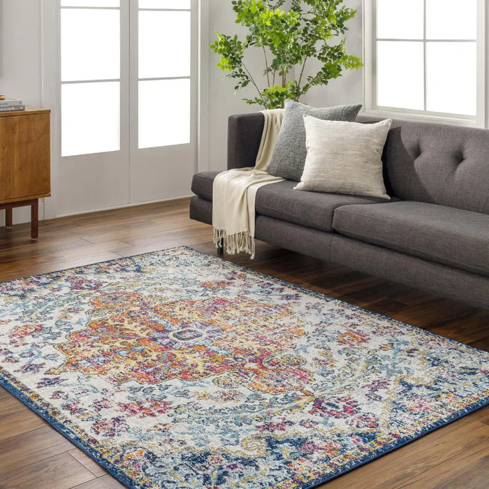 LOU Vintage Traditional Oriental Boho Saffron/Navy Rug