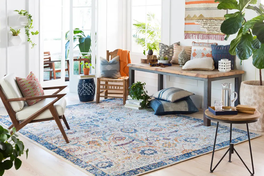 KUSH Vintage Traditional Oriental Boho Blue/Beige Rug