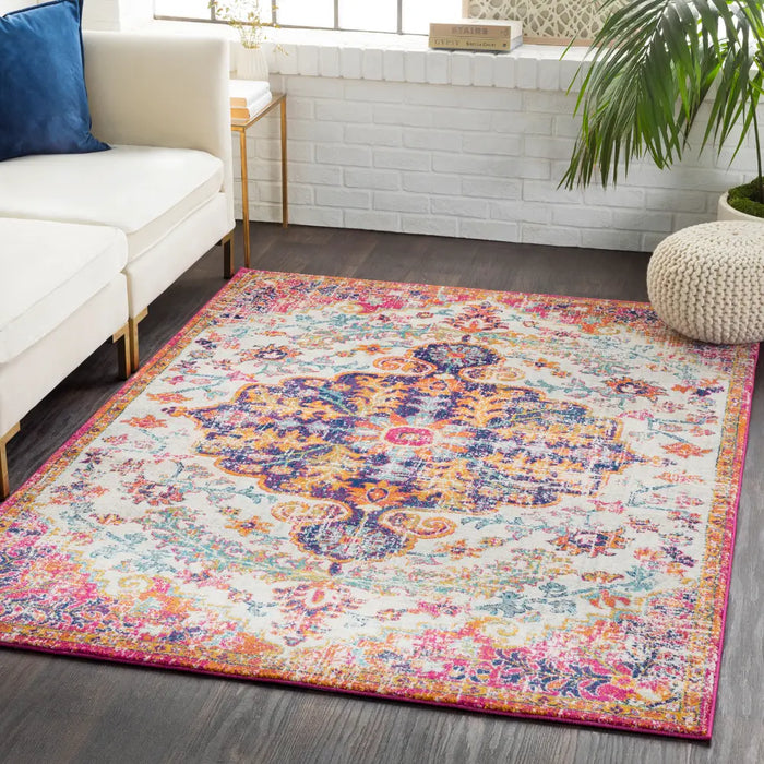 LOU Vintage Traditional Oriental Boho Neon Pink Rug