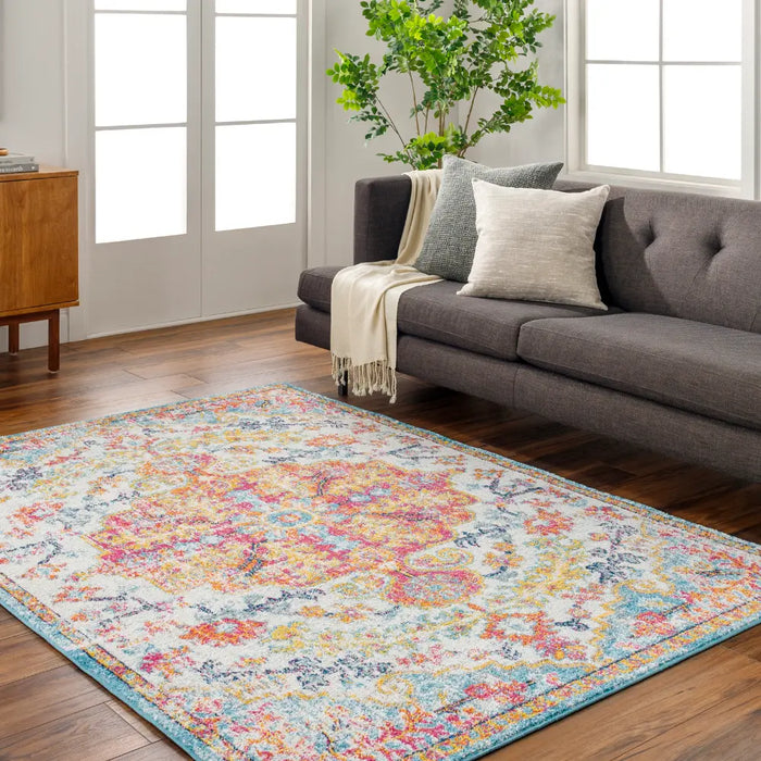 LOU Vintage Traditional Oriental Boho Saffron/Teal Rug