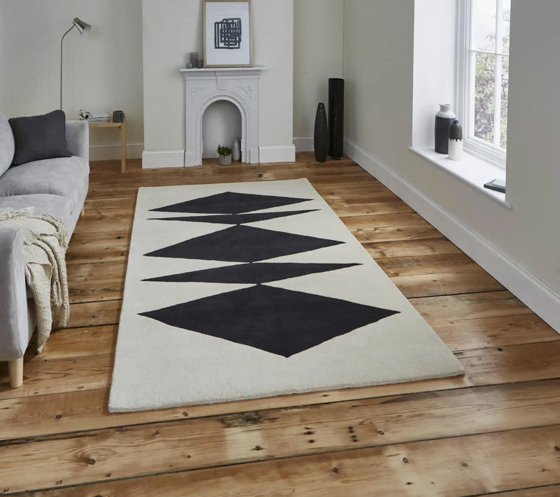 Think Rugs inaluxe ix07 Black, Ivory Wool Rug.