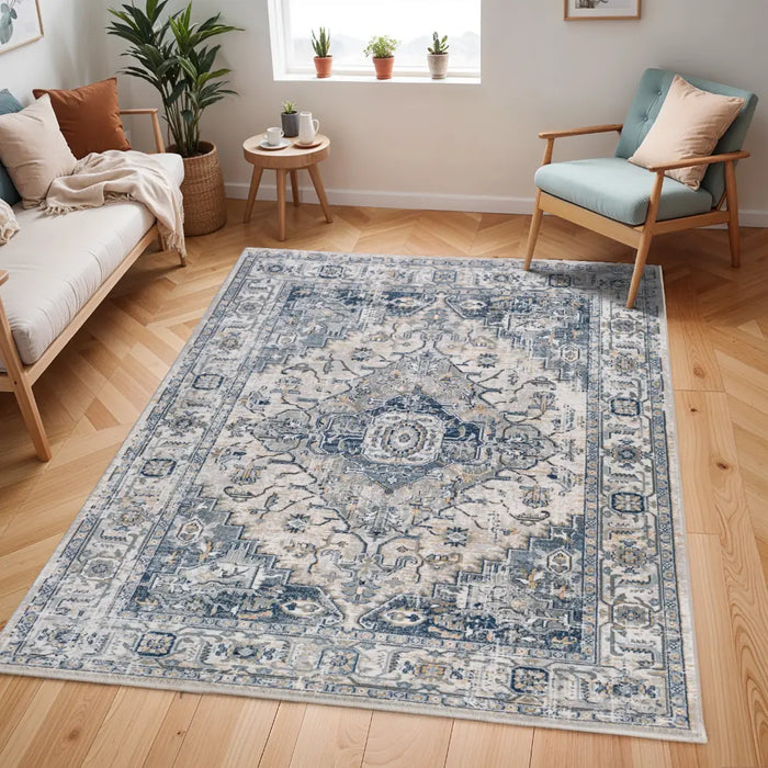 DALILA Vintage Traditional Oriental Boho Dark Blue Rug