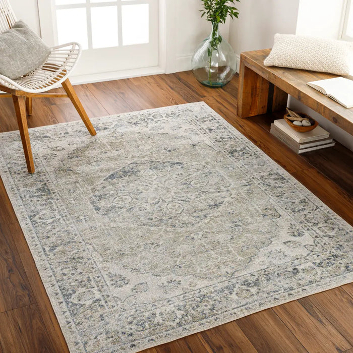 AMAYRA Machine Washable Traditionnal Boho Olive/Dark Blue Rug