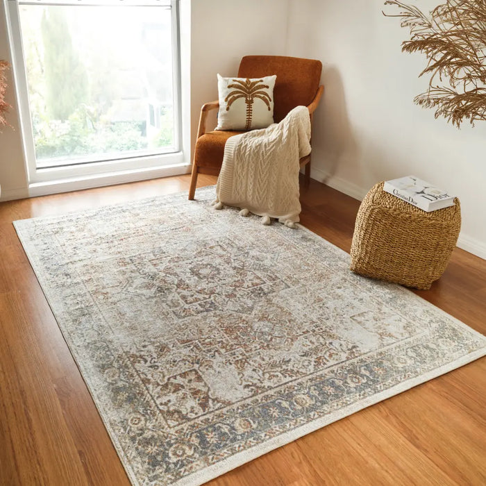 ALORA Machine Washable Traditional Boho Burnt Orange Rug
