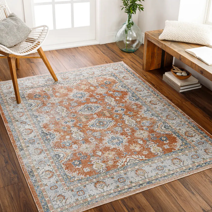 AVNI Machine Washable Traditional Boho Burnt Orange Rug