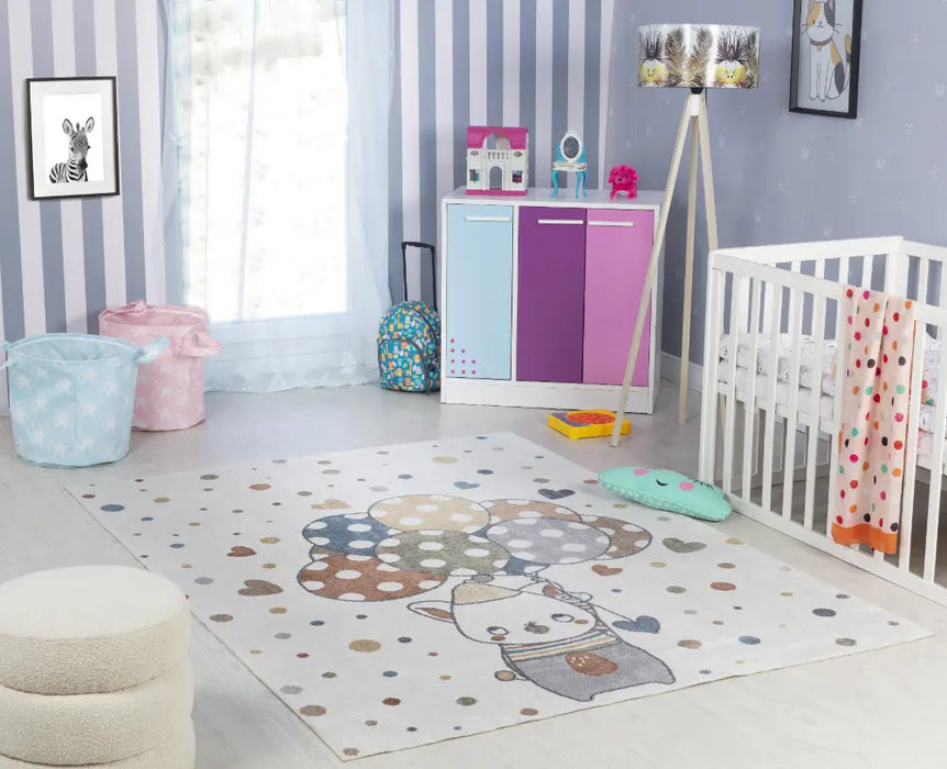 BALLON BUDDY Kids Machine Washable Multicolour/Beige Bedroom Rug Multicolour