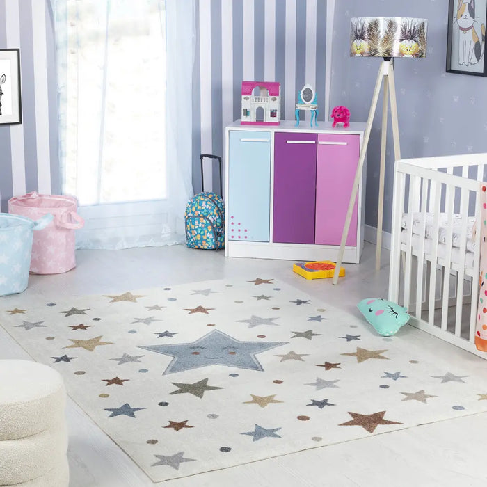SUPERMAMA Kids Machine Washable Multicolour/Blue/Bedroom Rug Multicolour