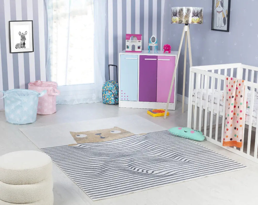 CATNAP Kids Machine Washable Brown/Beige Bedroom Rug Beige