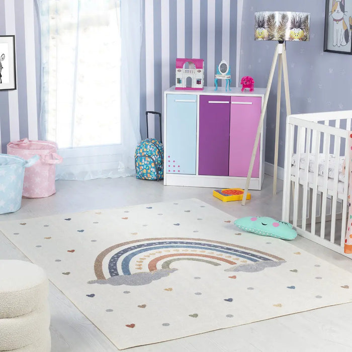 RAINI-BOW Kids Machine Washable Multicolour Bedroom Rug Multicolour