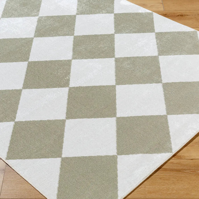 GHISLAINE Machine Washable Modern Boho Diamond Dusty Sage Rug