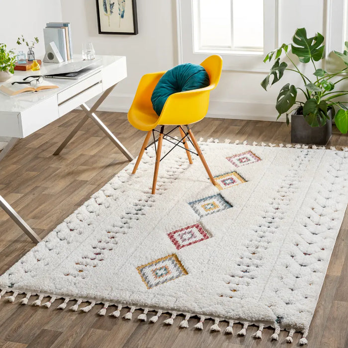 INO Shaggy Modern Boho Plush Pile Cream Rug