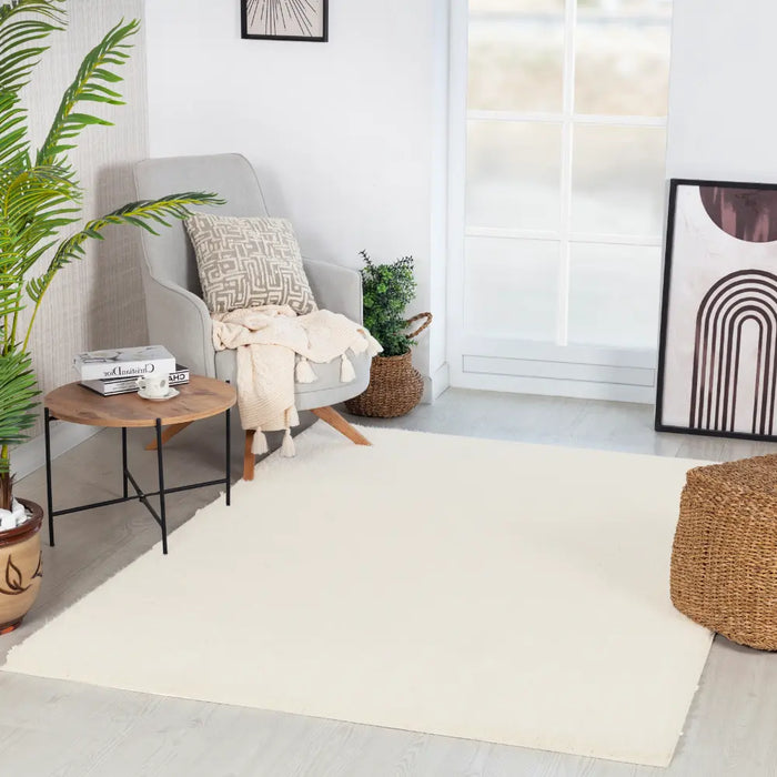 SOSO Shaggy Solid Color Plush Pile Cream Rug White
