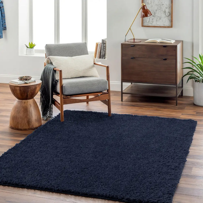 SOSO Shaggy Solid Color Plush Pile Dark Blue Rug Blue