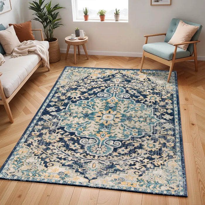 MAVERICK Vintage Traditional Oriental Boho Sky Blue Rug