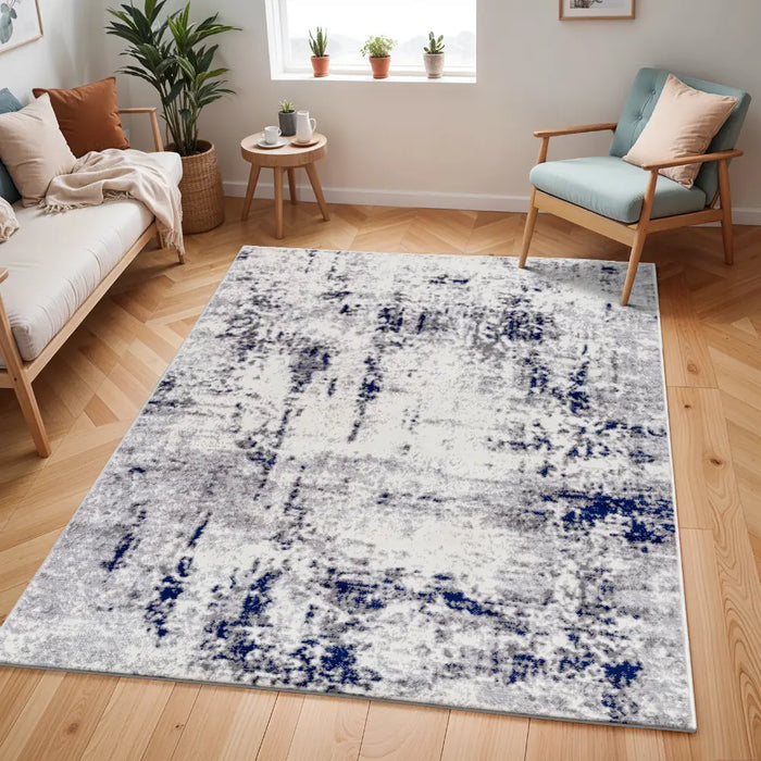 JOSEFA Abstract Modern Marble Dark Blue Rug