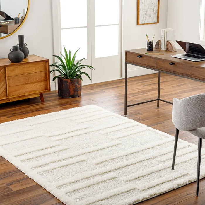 BAHRANI Shaggy Modern Plush Pile Beige/Ivory Rug