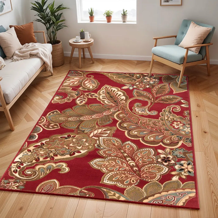 AROSA Scandi Traditional Boho Dark Red Rug