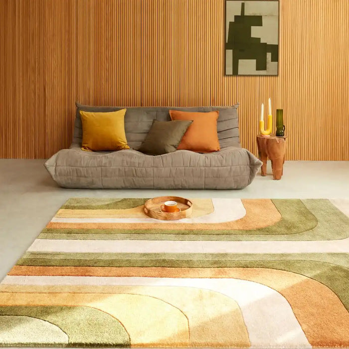 Asiatic romy 02 retro green Green, Yellow, Multicoloured Living Room Geometric Rug.