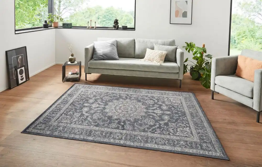 Lucy Lauren 2 sam 104221 anthracite silver Grey, Black Living Room Rug.